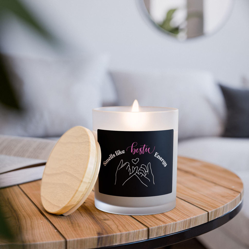 Bestie Energy Scented Candle: 11oz Frosted Glass, Maple Lid