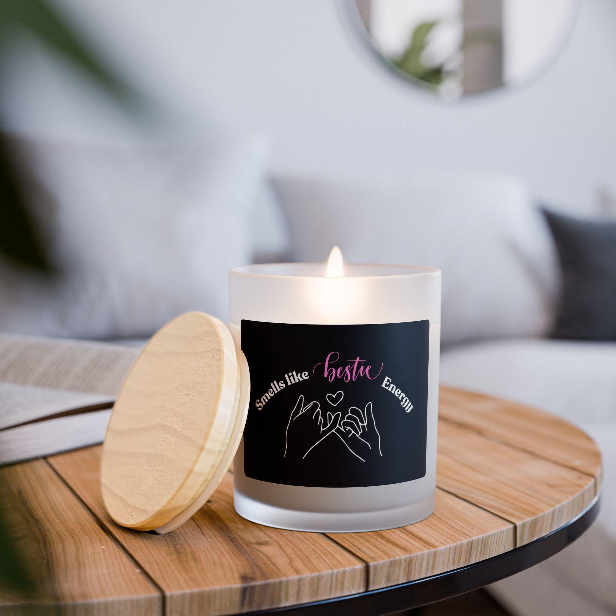 Bestie Energy Scented Candle: 11oz Frosted Glass, Maple Lid