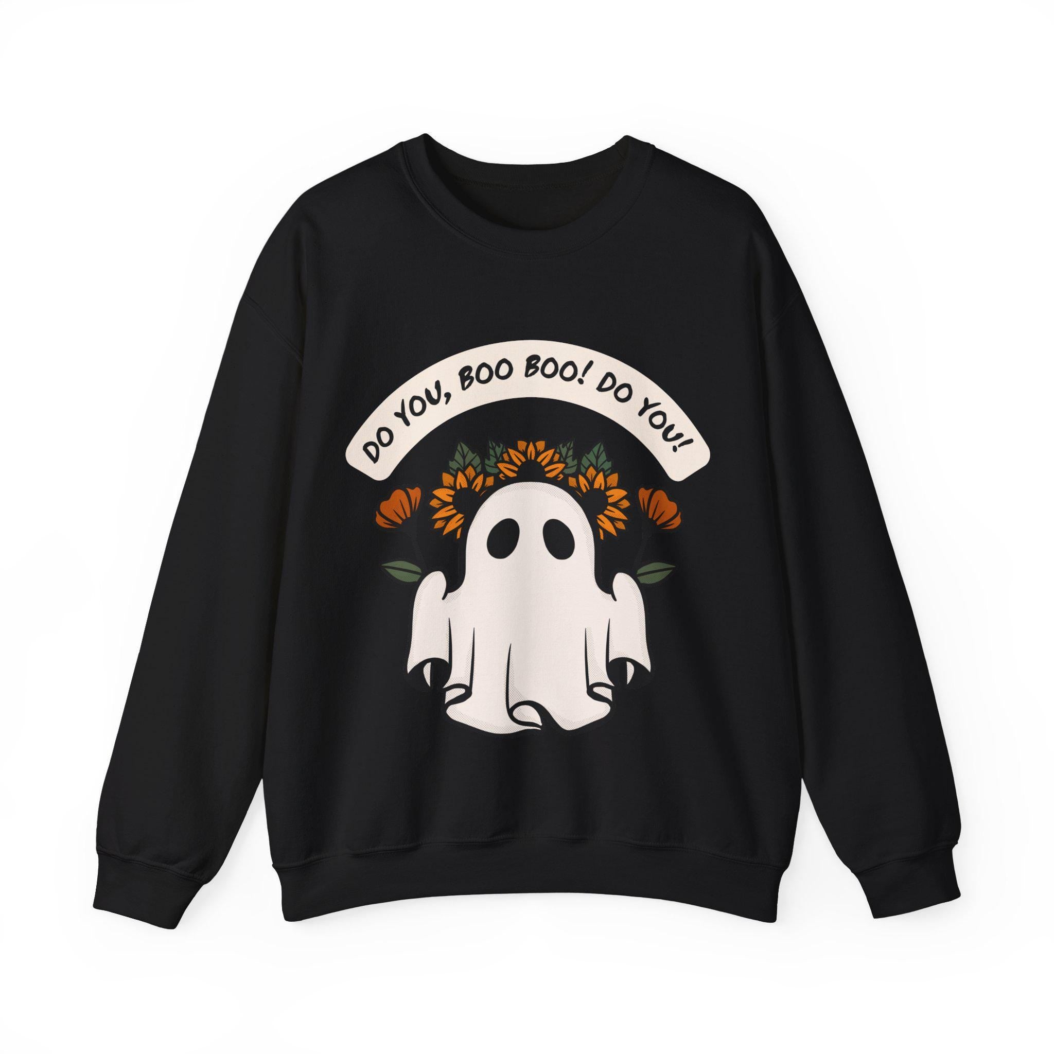 Halloween Ghost & Flowers Crewneck Sweatshirt: Spooky Fall Sweater