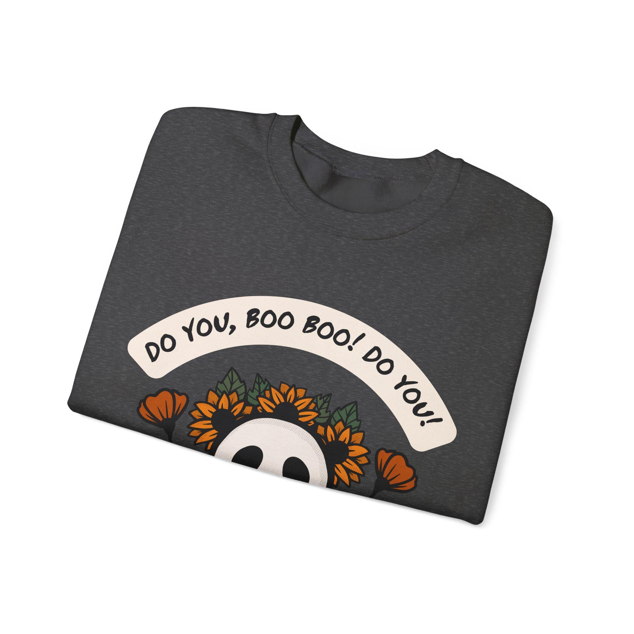 Halloween Ghost & Flowers Crewneck Sweatshirt: Spooky Fall Sweater