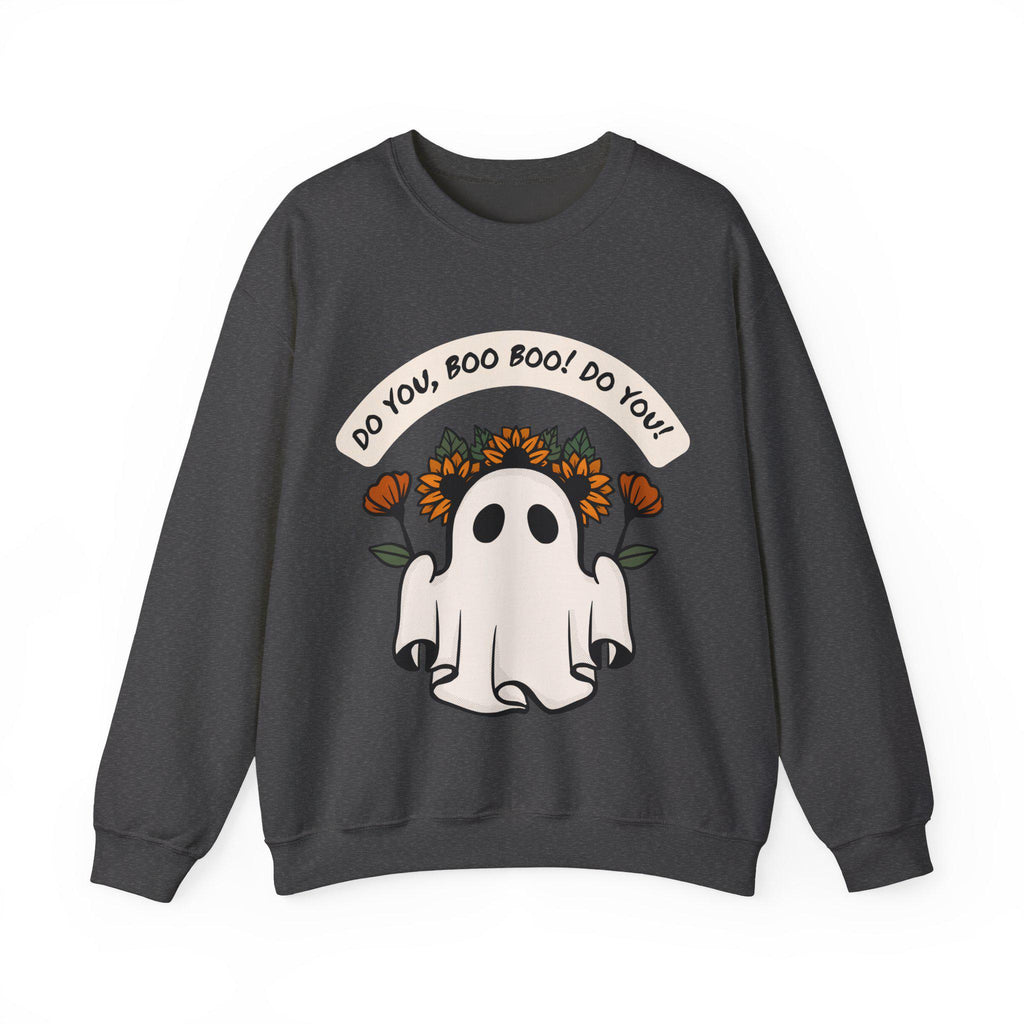 Halloween Ghost & Flowers Crewneck Sweatshirt: Spooky Fall Sweater