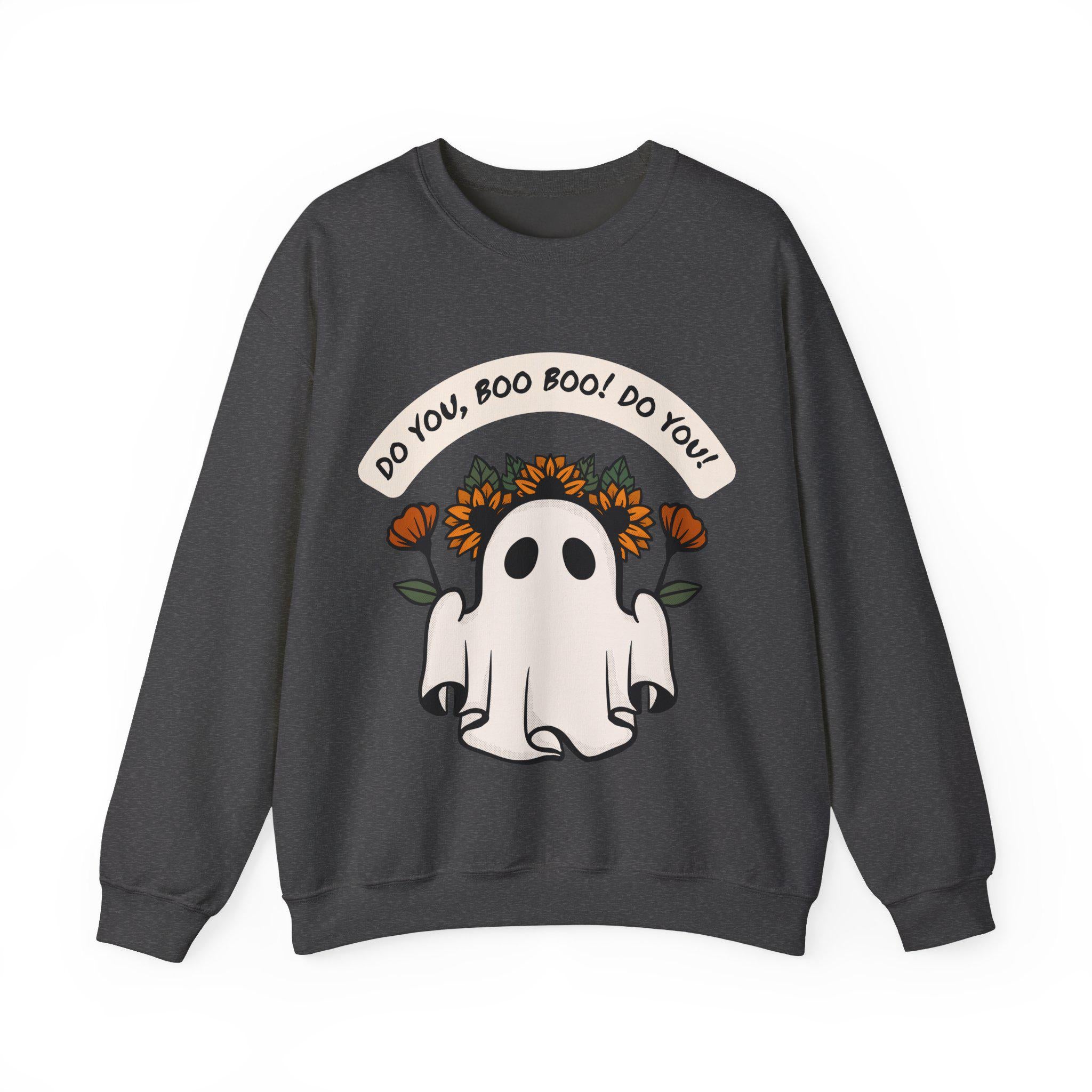 Halloween Ghost & Flowers Crewneck Sweatshirt: Spooky Fall Sweater