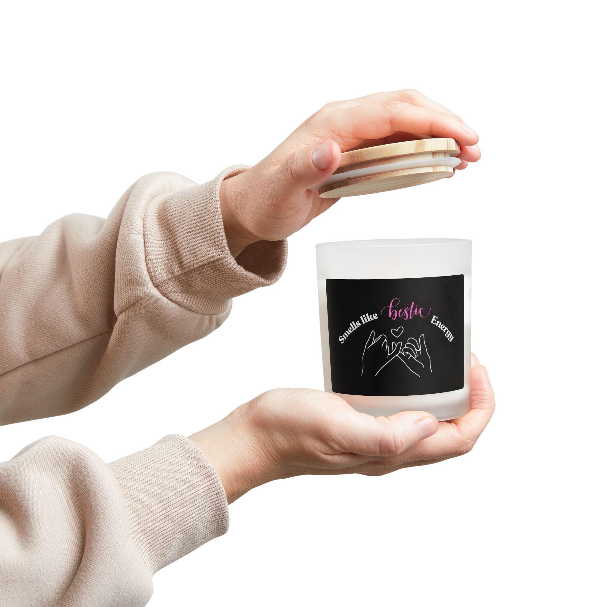 Bestie Energy Scented Candle: 11oz Frosted Glass, Maple Lid