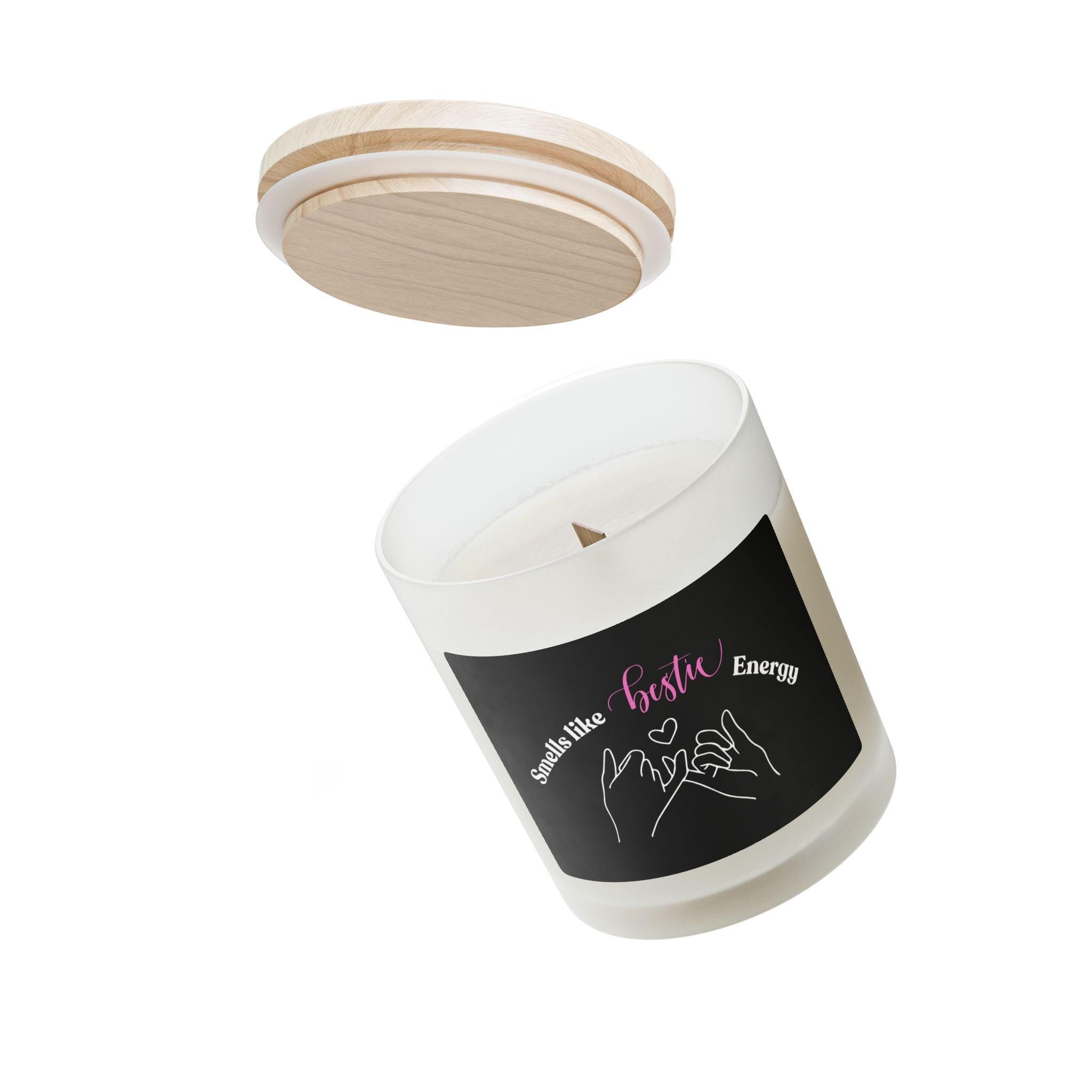 Bestie Energy Scented Candle: 11oz Frosted Glass, Maple Lid