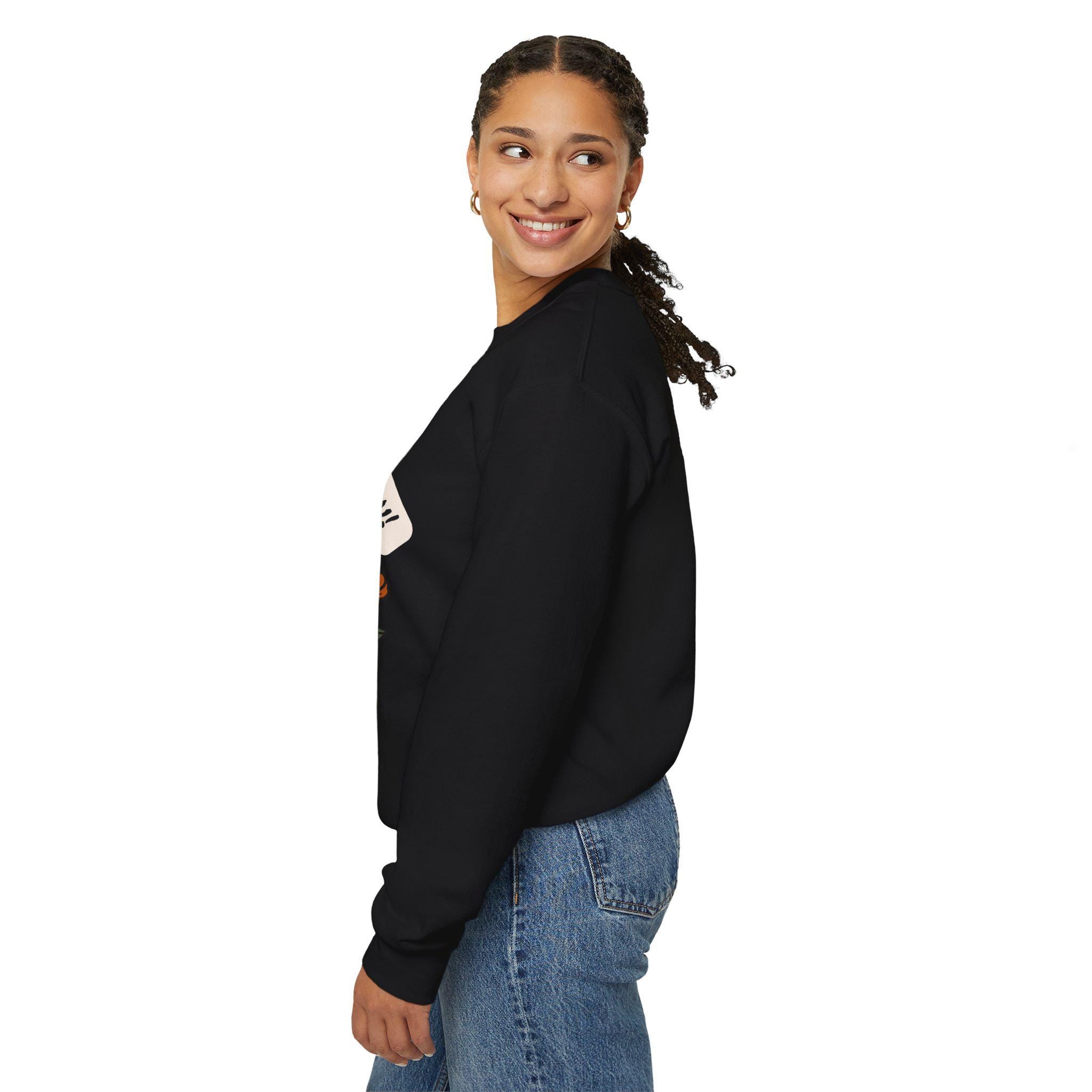 Halloween Ghost & Flowers Crewneck Sweatshirt: Spooky Fall Sweater