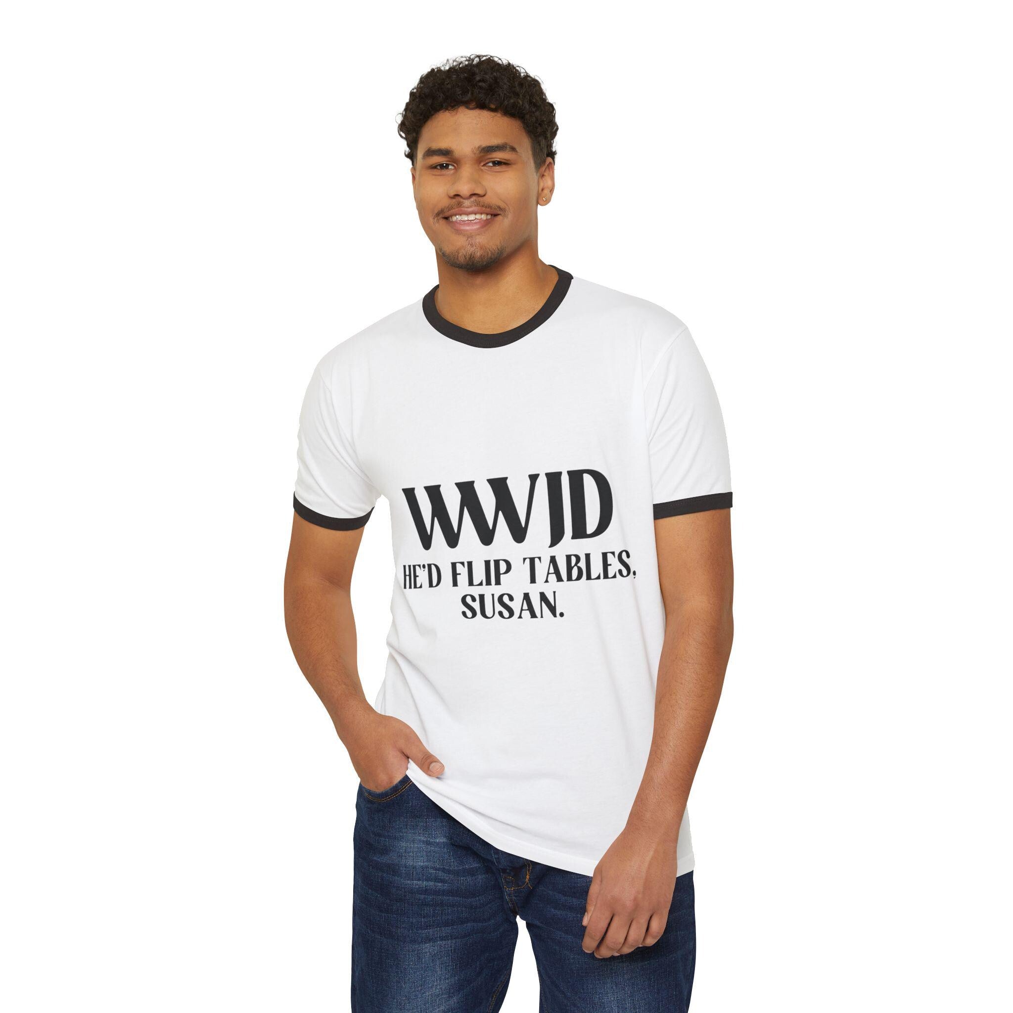 WWJD Flip Tables T-Shirt: Funny Christian Unisex Tee