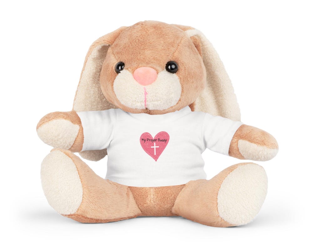 Prayer Buddy Plush Toy: Elephant, Bear, Bunny, Sheep with T-Shirt
